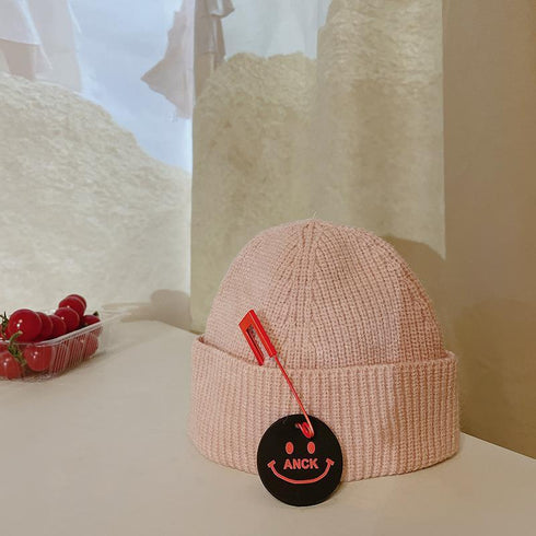 Children's Knitted Hat Autumn And Winter Pin Smiling Face Circumference 18.1-18.9 inch